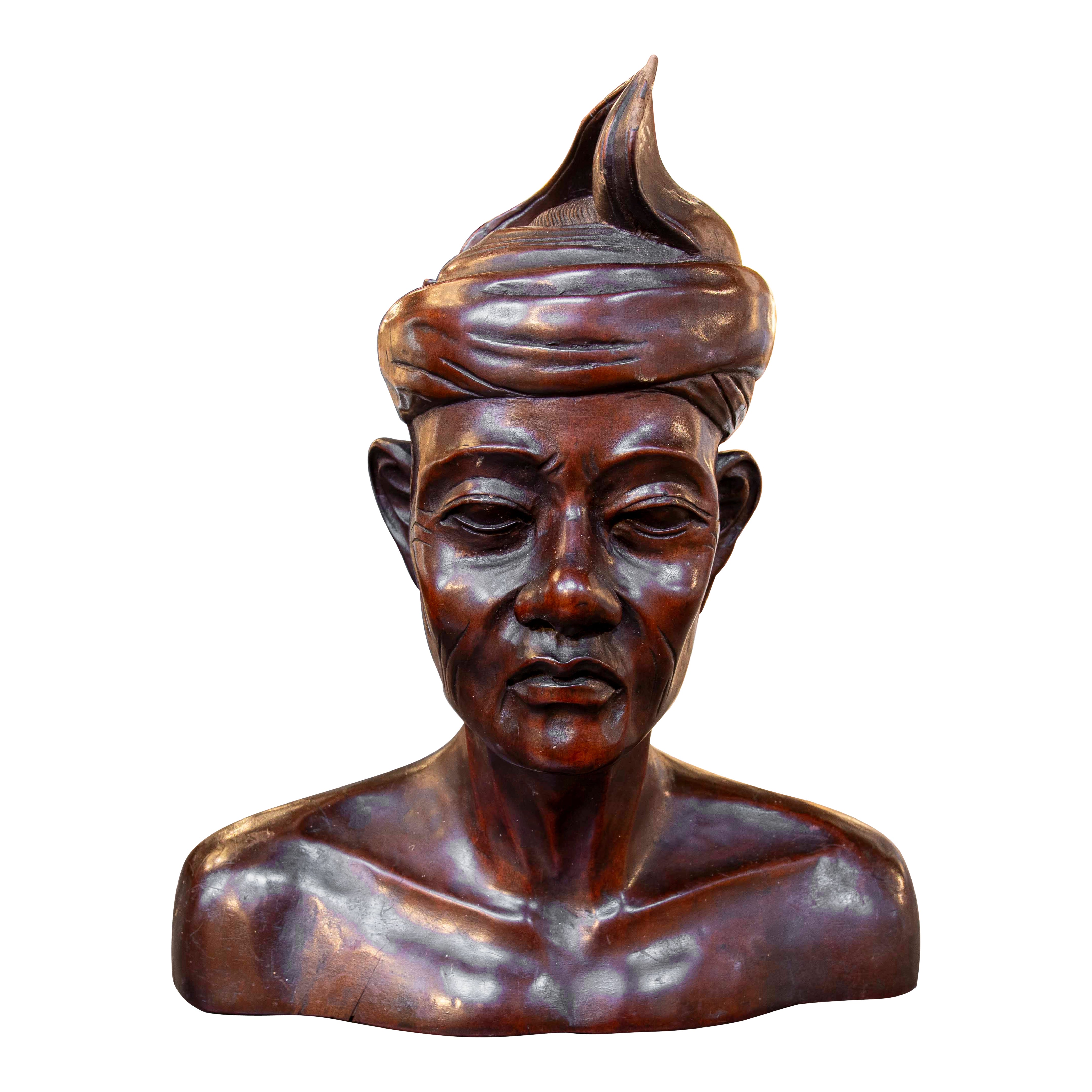 20th Wooden Asian Art Carved Bust For Sale