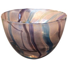 1970s Blown Glass Bowl with Ribbed Decoration, Contemporary Style