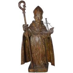 19th Century Hand-Carved Statue Representing Saint Brendan of Clonfert