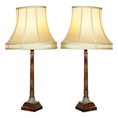 EXQUISITE PAiR OF 78CM TALL CORINTHIAN PILLAR METAL TABLE LAMPS PAINTED FINISH