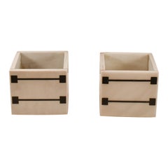 Pair of planters in black and white marble. Spain 1970