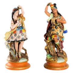 Earthenwar estatues of Inca couple by Montereau Faïenceries, 19th Century