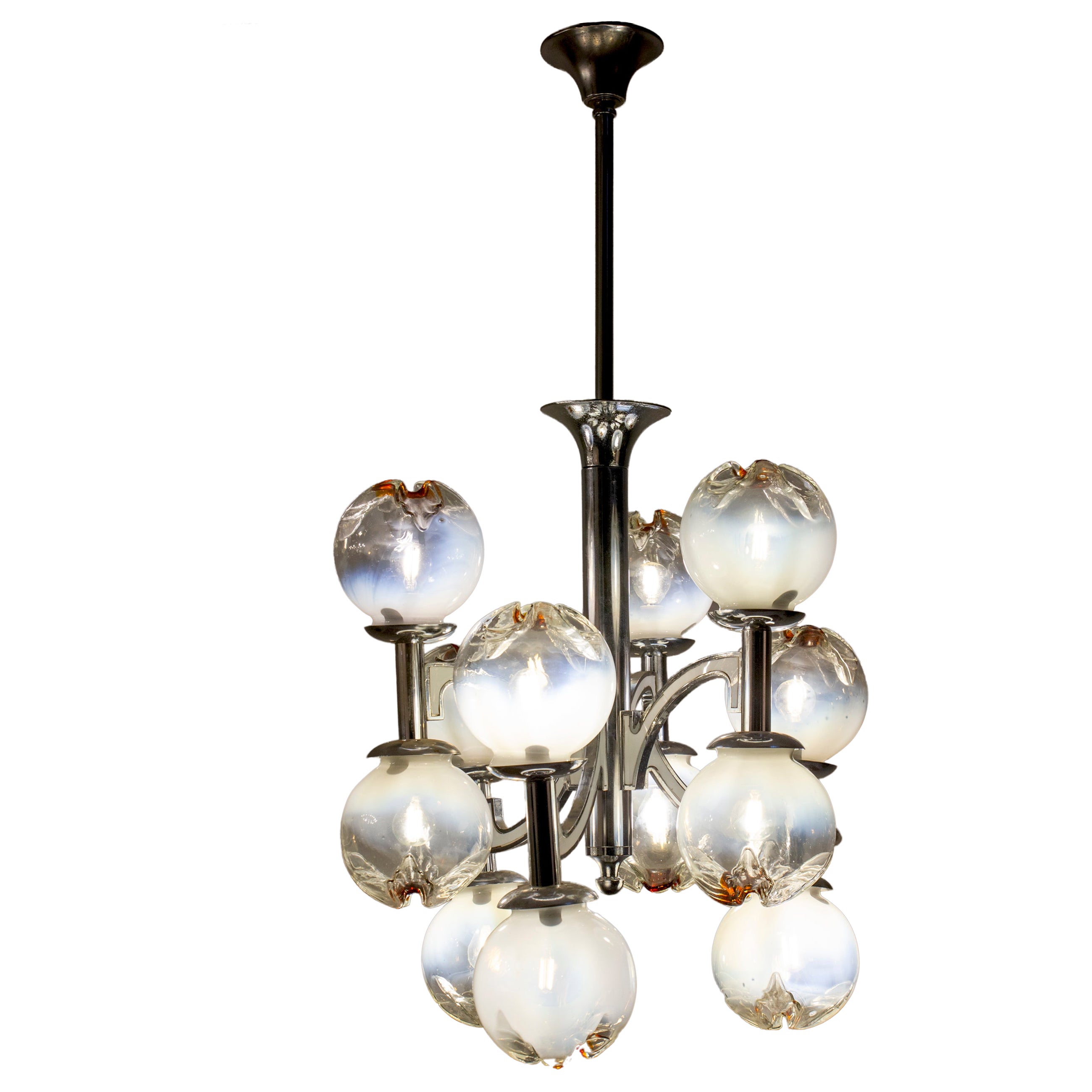 Italian Mazzega Design Carlo Nason Snowball Murano Chandelier, 1960