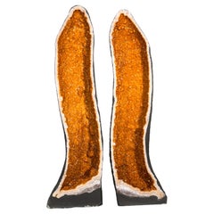 Pair of Sculptural Large AAA Citrine Geodes, 4.5 Ft. Tall and Symmetrical