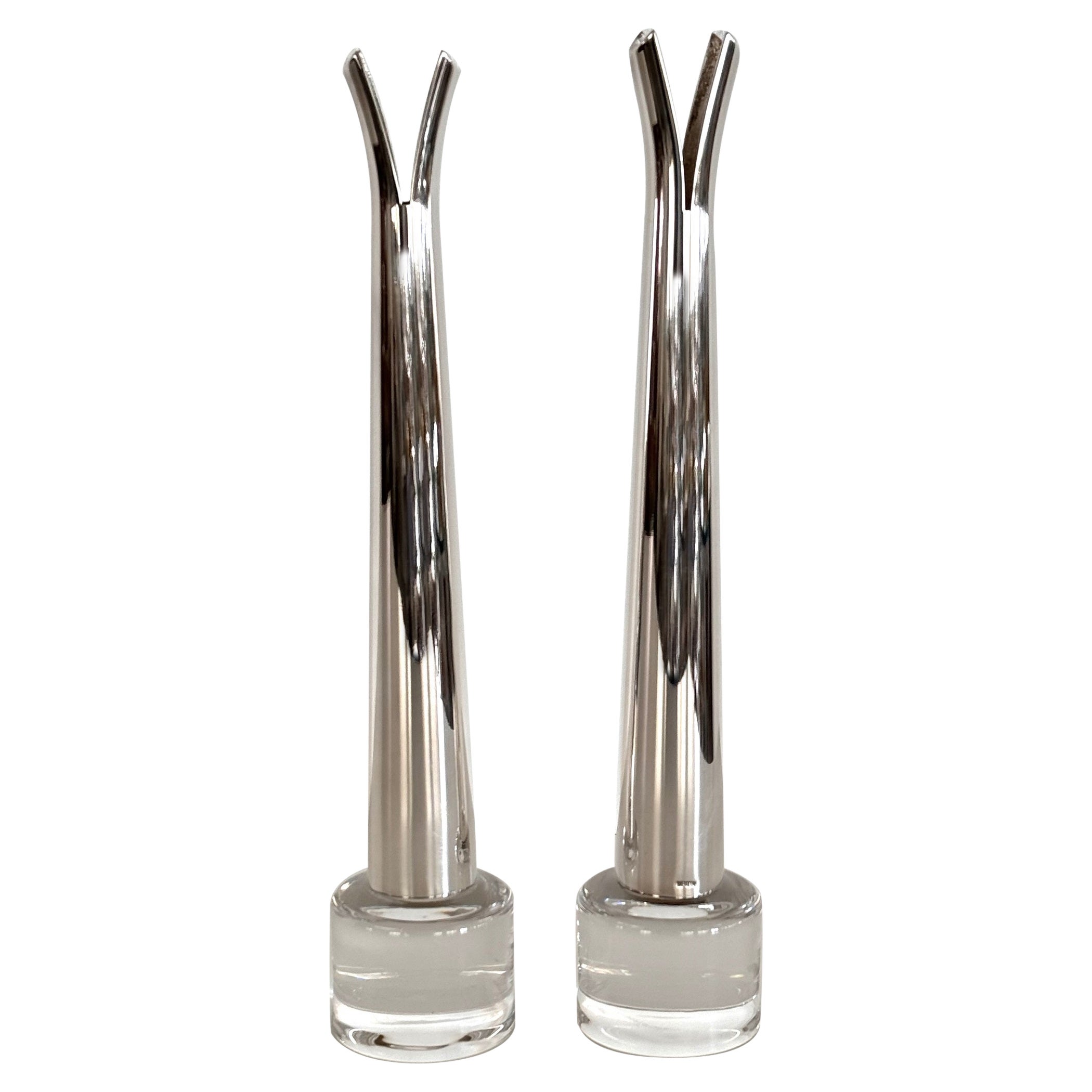 Lino Sabattini Glass and Silver Plated Solifleur Vases, Set of Two