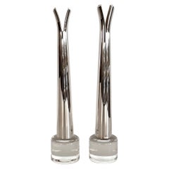Lino Sabattini Glass and Silver Plated Solifleur Vases, Set of Two