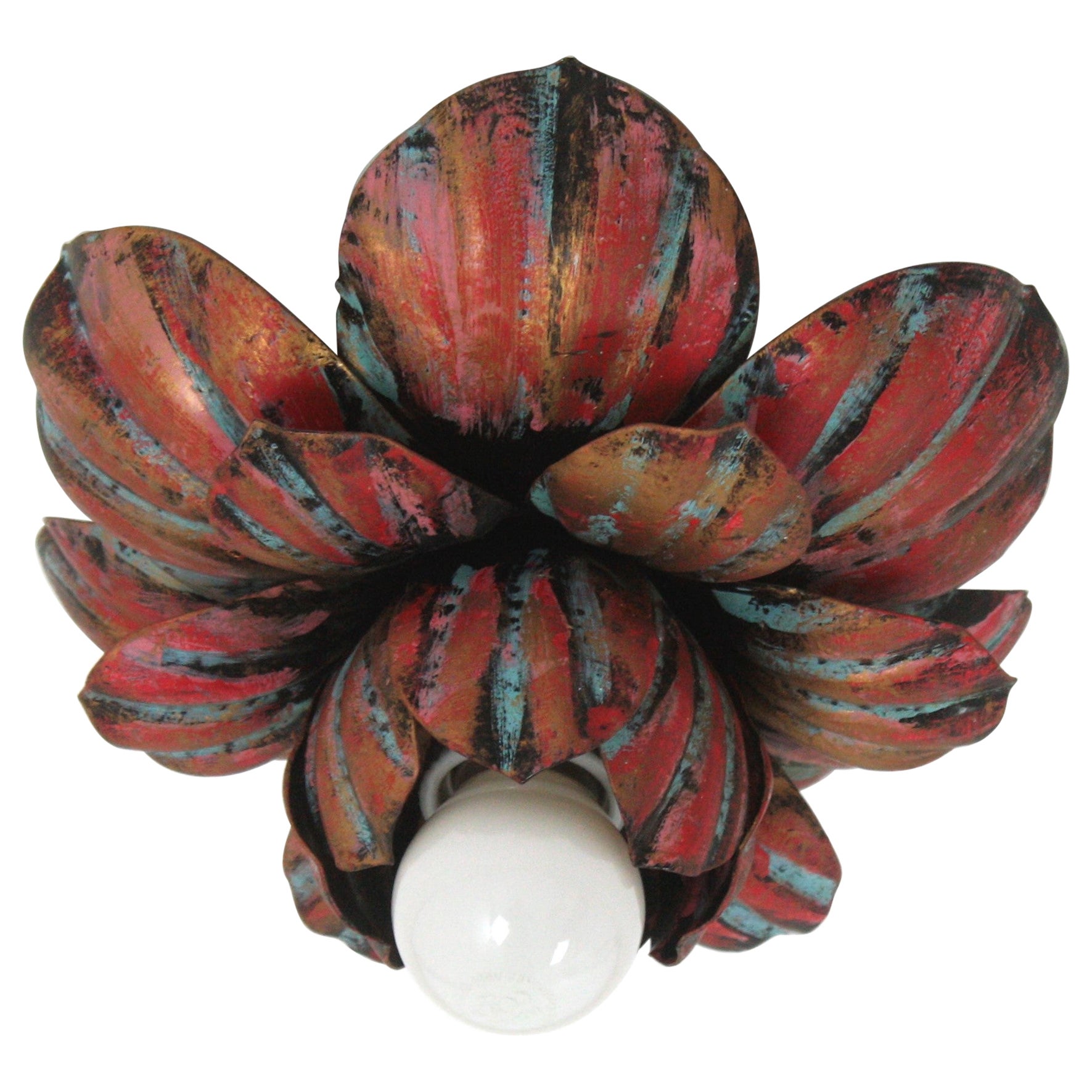 Large Flower Bud Light Fixture in Polychromed Iron