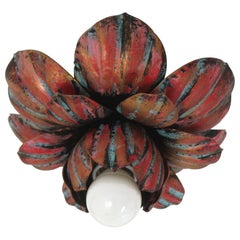 Large Flower Bud Light Fixture in Polychromed Iron