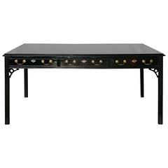 Black Lacquered Chippendale Style Partners Desk