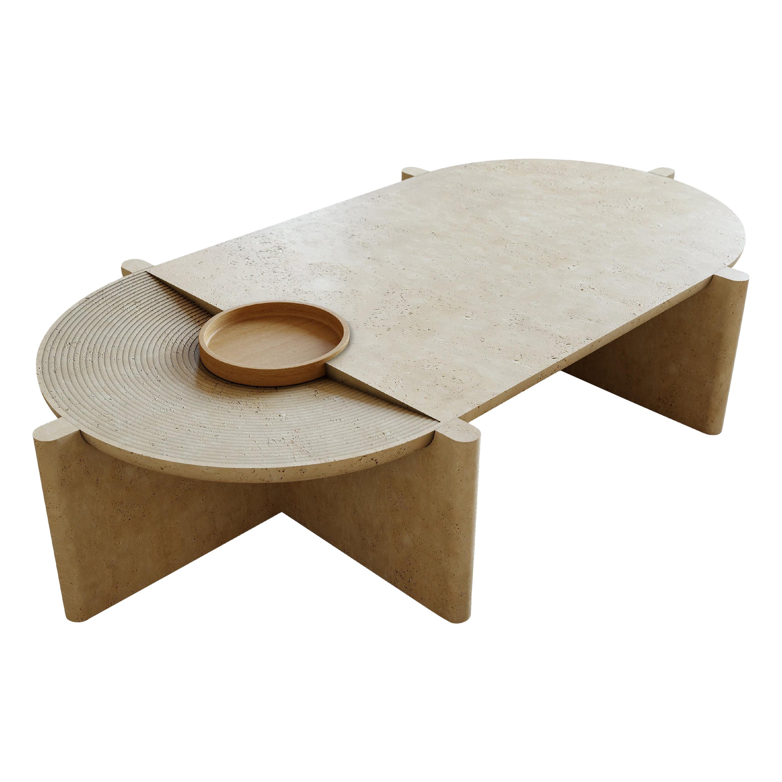 Arkhe Oval No. 3 Travertine Coffee Table by Studio Kali