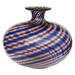 Ercole Barovier Toso Murano 1966 Blue Red Gold Flecks Italian Art Glass Vase
