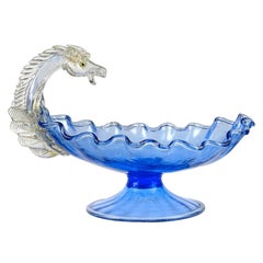 Ciotola da centrotavola in vetro artistico italiano di Murano blu a macchie d'oro Pegasus