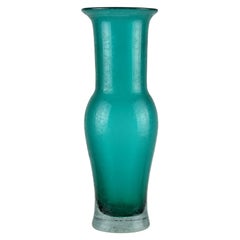 Murano Sommerso Aqua Green Corroso Texture Italian Art Glass Flower Vase