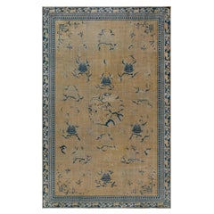 Doris Leslie Blau Alfombra de lana china antigua amarilla tejida a mano