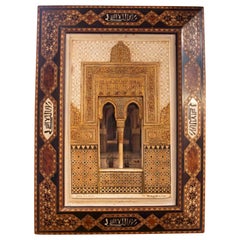1875 Handcrafted Architectural Model by Rafael Rus Acosta with Marquetry Frame