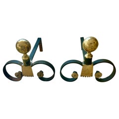 Art Deco Schmiedeeisen Andirons im Stil der. Gilbert Poillerat, Frankreich 1935.