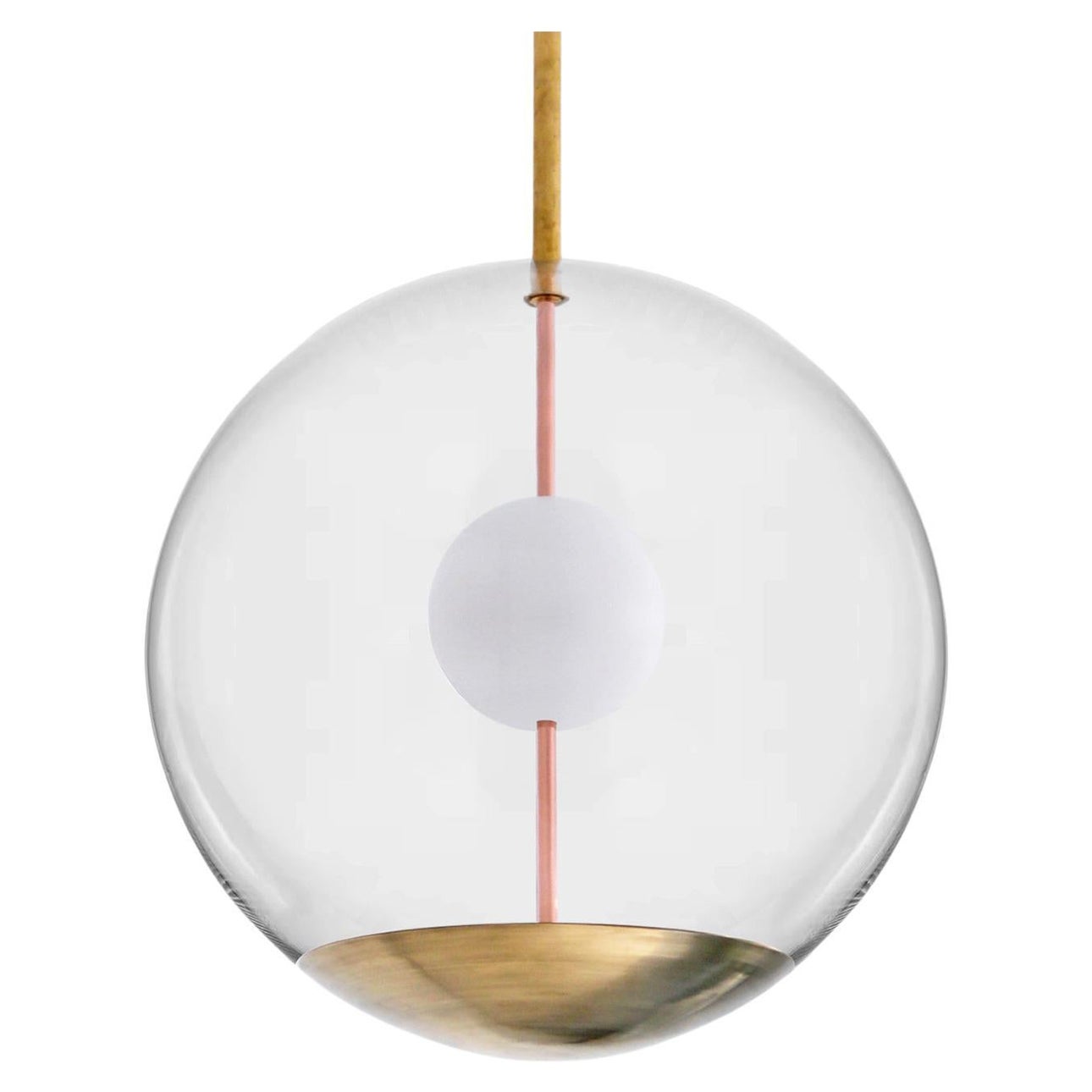 Ball Ceiling Light Made Of Transparent Glass, Brass, Copper, Opal Glass, Bespoke For Sale