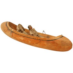 American Folk-Art Carved Wooden Canoe