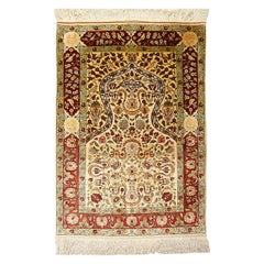 Vintage Turkish Herekeh Rug in Pure Silk - Size: 5'0x3'5
