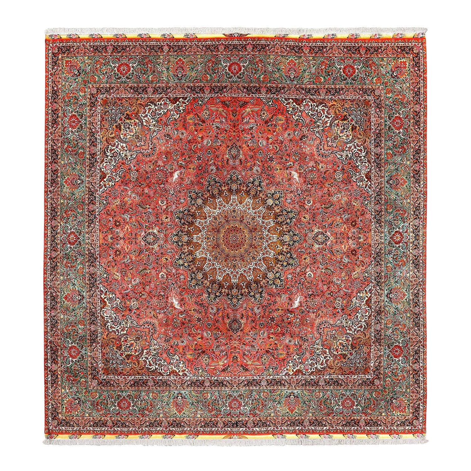 Tapis persan Tabriz vintage en laine et soie - Taille : 14'6 x 13'8