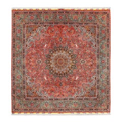 Tapis persan Tabriz vintage en laine et soie - Taille : 14'6 x 13'8