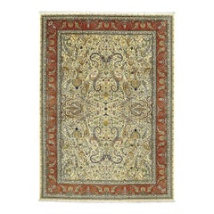 Tapis persan Tabriz vintage en corail et soie - Taille : 16'6 X 12'