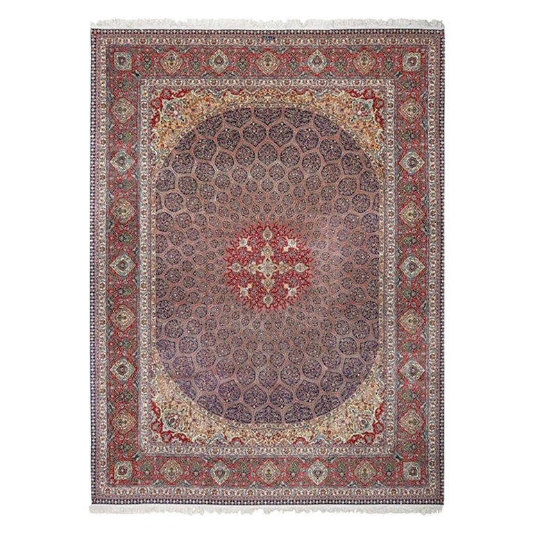 Tappeto persiano Tabriz vintage in lana e seta - Dimensioni: 13'2 X 9'10