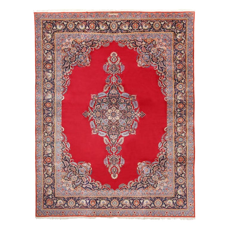 Tapis persan Kashan vintage en liège et coton - Taille : 13'5 x 10'6