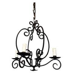 4 Lights Wrought Iron Chandelier. French Work. Circa 1950
