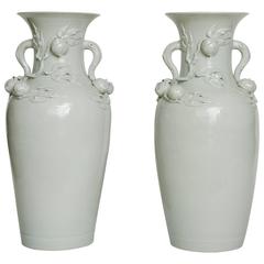 Tall Pair of Early 20th Century Chinese White Porcelain Peach Vases 37"H 1
