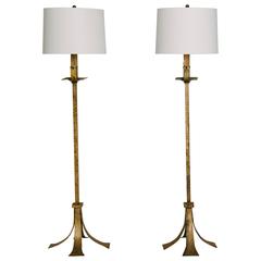 Pair of Italian Gilt Iron Floor Lamps