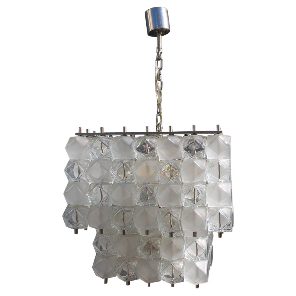 Lampadario Venini Cubi 1960s Vetro di Murano Trasparente Minimalista