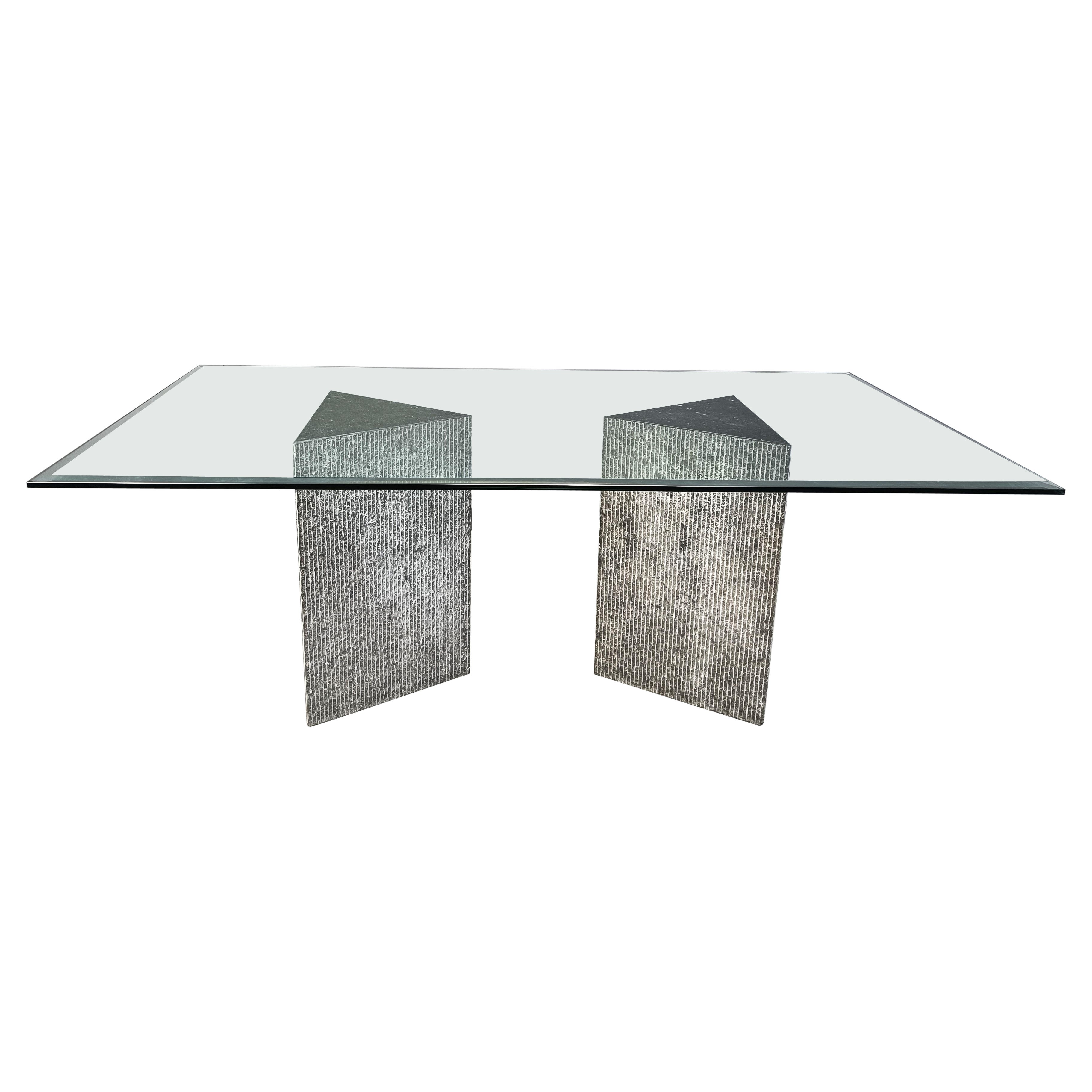 Vintage brutalist g lass and marble dining table, 1970s