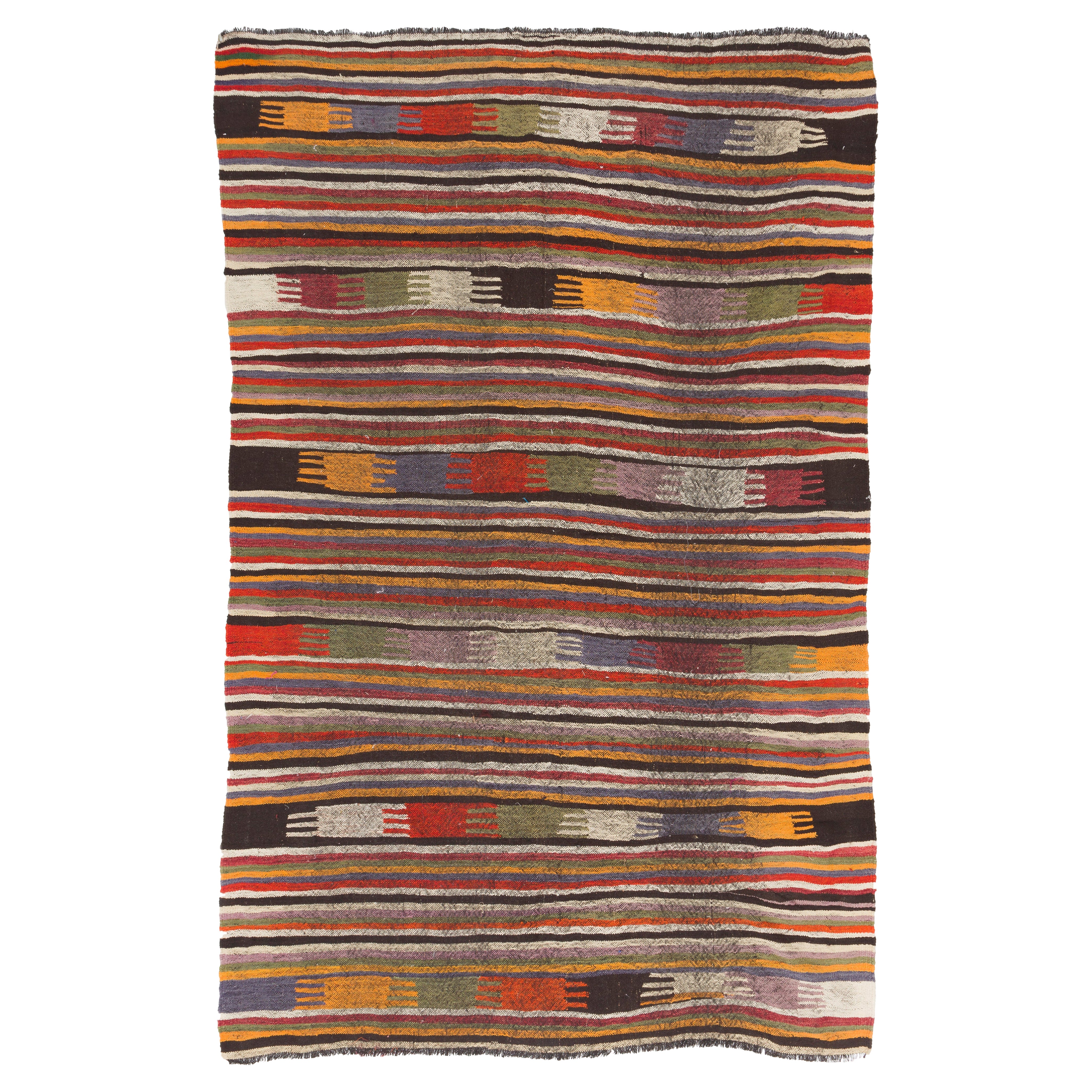 5.5x9 Ft Colorful Vintage Handmade Boho Kilim. Flat-weave Eclectic Style Rug