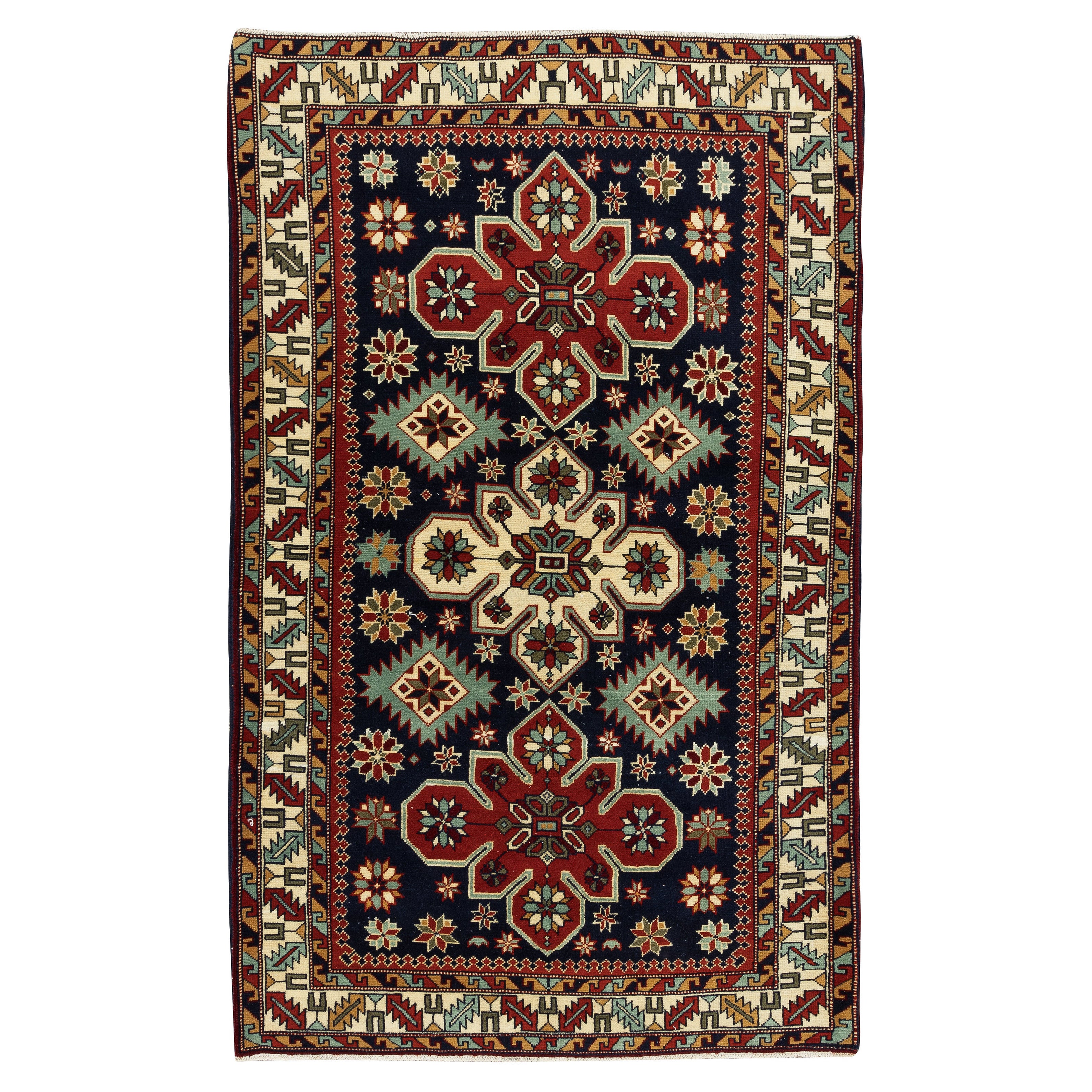 3.5x5.7 ft Reproduction of an antique Caucasian Shirvan Rug. 100% Natural Wool For Sale