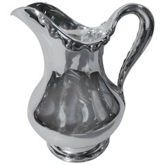 Tiffany Sterling Silver Water Pitcher with Striking Scrolled Rim