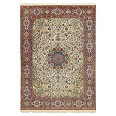 Vintage Persian Tabriz Pournami Rug in Wool and Silk - Size: 13'5 X 9'10