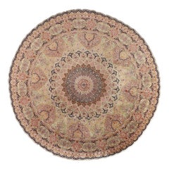 Vintage Persian Tabriz Round Faraji Rug in Pure Silk - Size: 16'2 X 16'2
