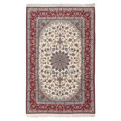 Nouveau tapis persan Isfahan en corail et soie - Taille : 6'10 X 10'8
