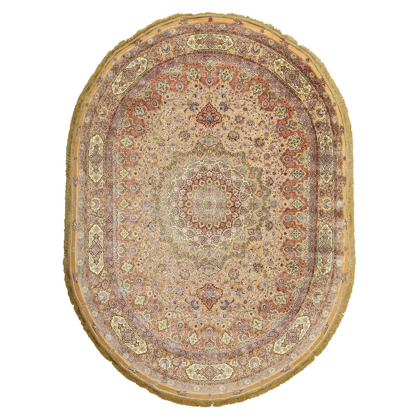 New Persian Tabriz Souf Rug in Silk and Gold Plated Threads - Size:13'4 X 9'7