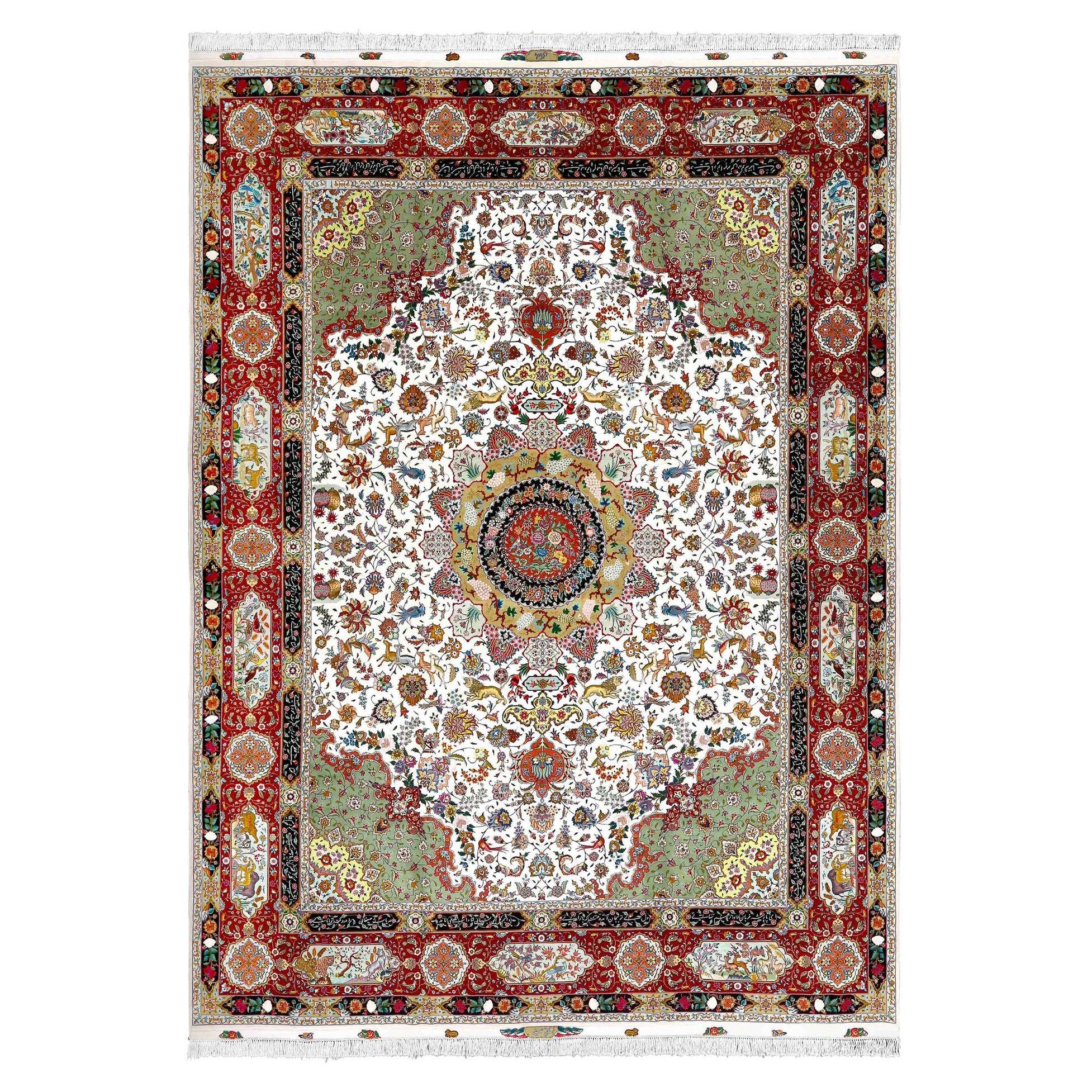 New Persian Tabriz Rug in Wool and Silk - Size:13'9 X 9'11