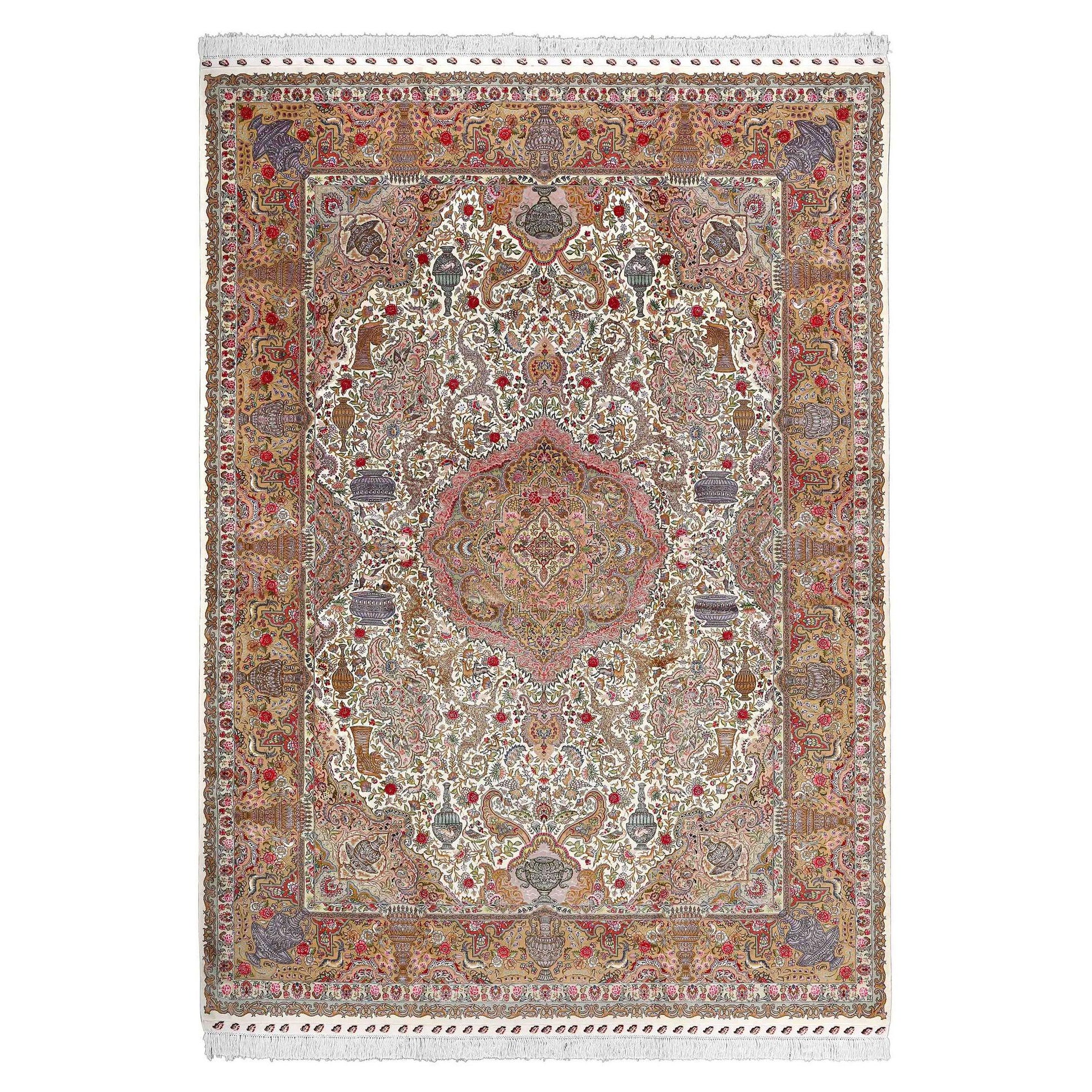 New Persian Tabriz Rug in Wool and Silk - Size:12'0 X 8'4