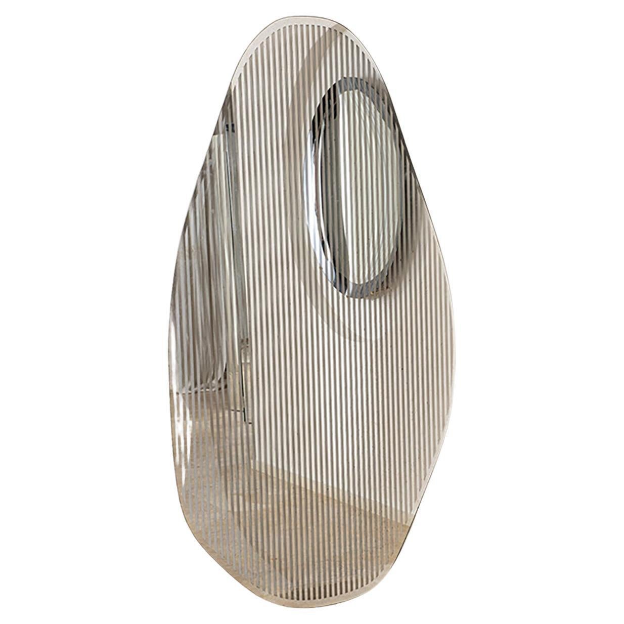 Line I Contemporary Sculptural Mirror with Silver and Glass by Homa
