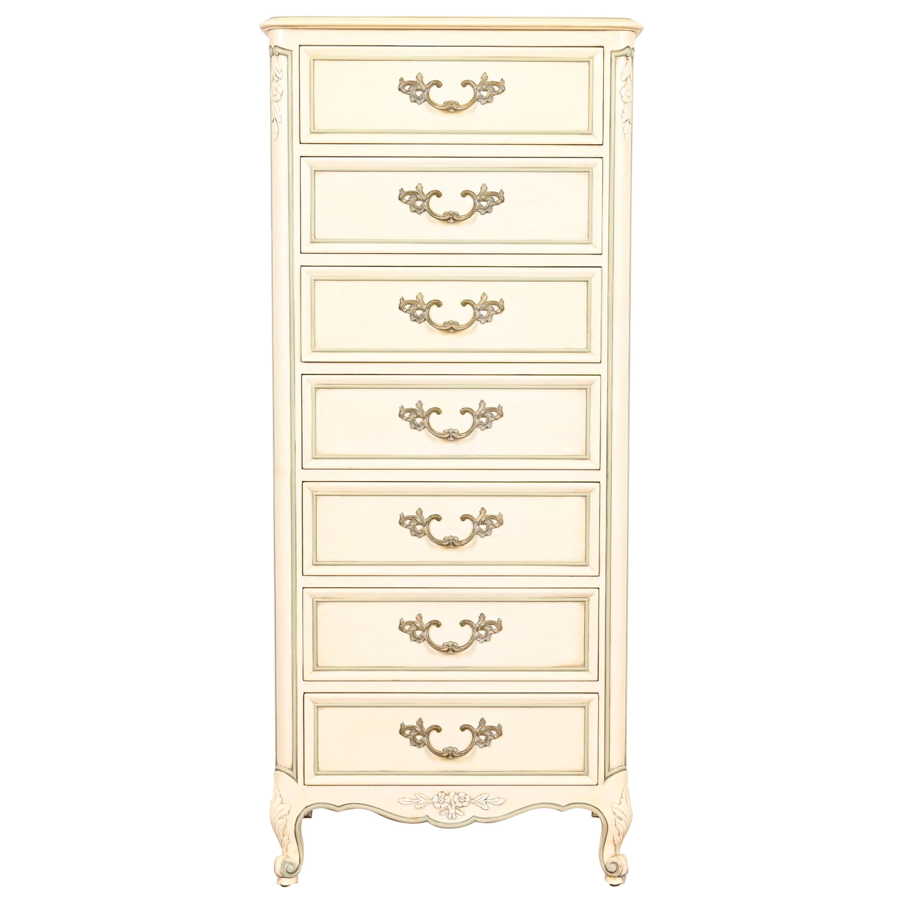 Kindel Furniture French Provincial Louis XV Cream Lacquered Lingerie Chest For Sale