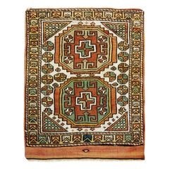 32"x37" Vintage Turkish Wool Accent Rug, Handmade Geometric Design Wall Hanging