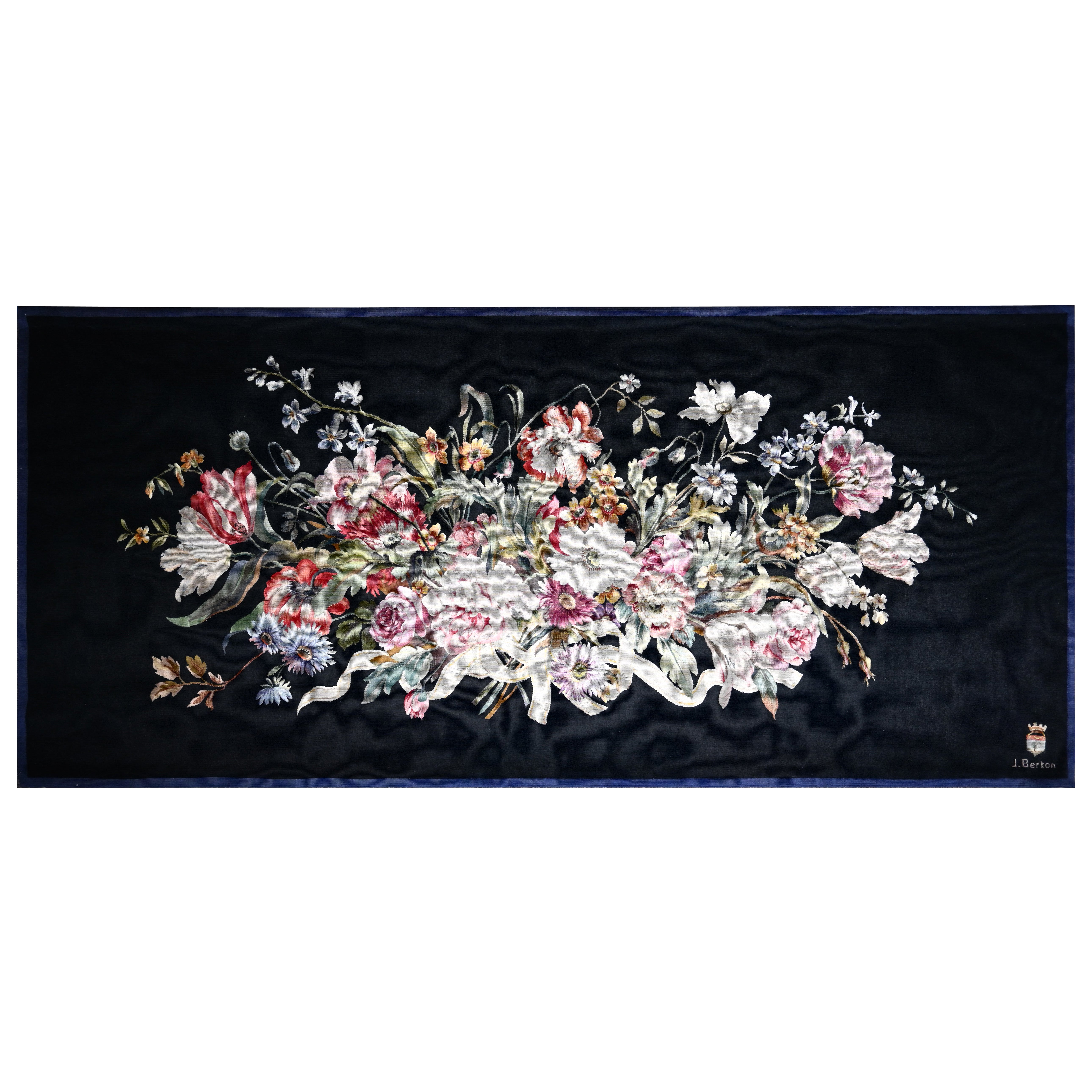 Tapiz francés de Aubusson siglo XIX, Monograma J. Berton - 177lx80h - N 1484