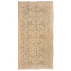 3.7x6.7 Ft Une paire de tapis turcs floraux vintage noués à la main en couleur neutre