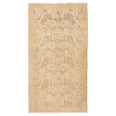 3.7x6.7 Ft Une paire de tapis turcs floraux vintage noués à la main en couleur neutre