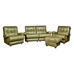 Mid Century Green Leather Modular Seating Set Vintage Retro MCM