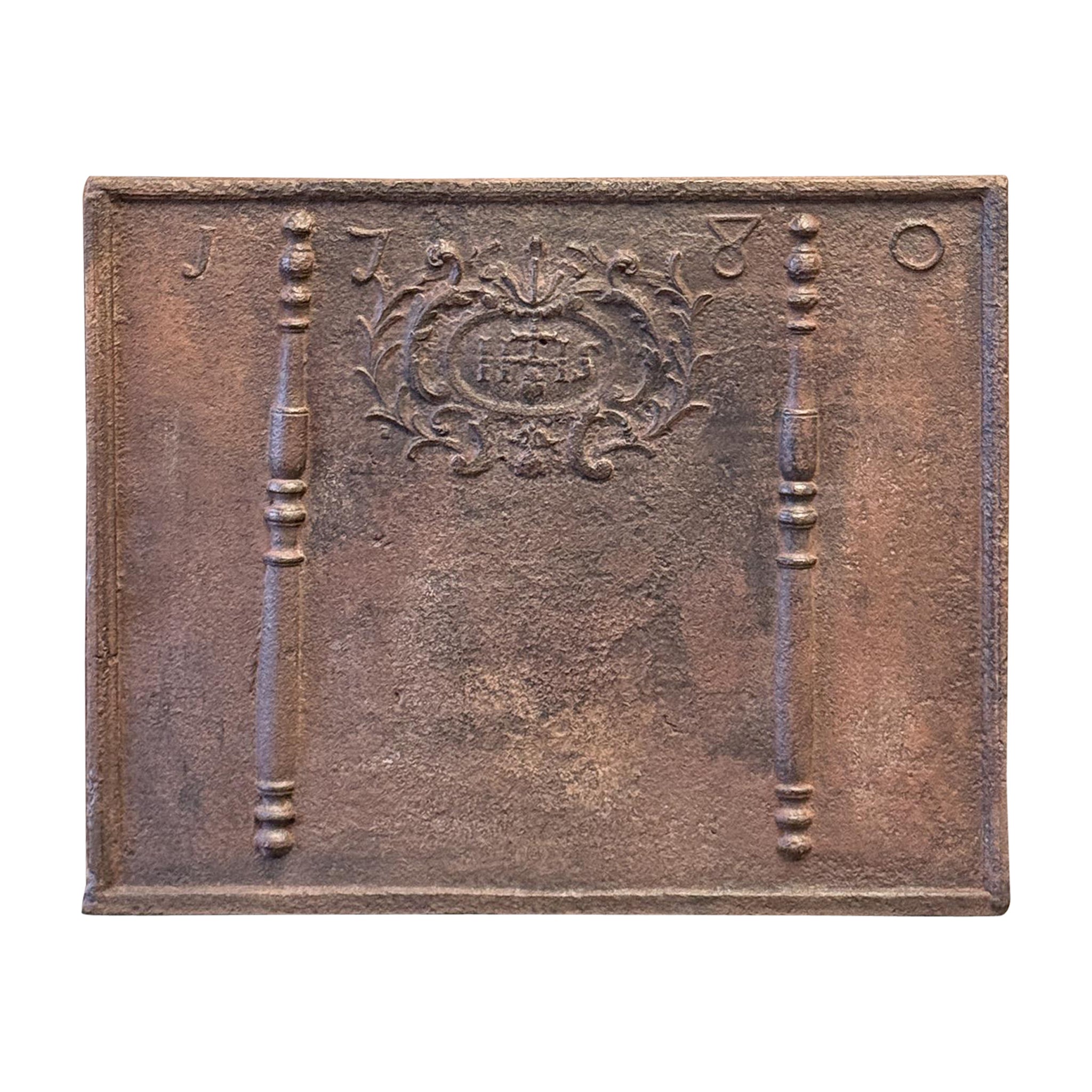 18th Century French Fireback / Backsplash Pillars with Medieval IHS Monograms